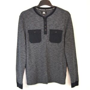 Rock & Republic Knit Blue Grey Pullover Textured Knit Henley‎ Shirt, Size Small